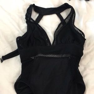 Black netted one piece